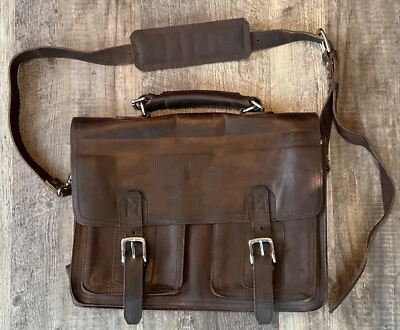 Vagabond Traveler Heavy Duty Vtg Cowhide Leather Messenger Bag Briefcase Laptop - Image 1 of 4
