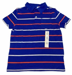Boys Cat & Jack Short Sleeve Polo Shirt Pullover Blue Orange White Stripe S 6/7 - Picture 1 of 10