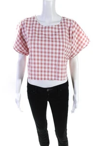 Buddy Love Womens Short Sleeve Gingham Crop Top Blouse Pink White Size Large - Picture 1 of 5