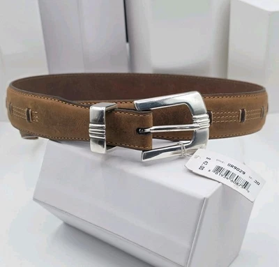 Cinturón de cuero Brighton marrón detalles trenzados hebilla plateada para mujer talla mediana 30” Foto 1 de 4