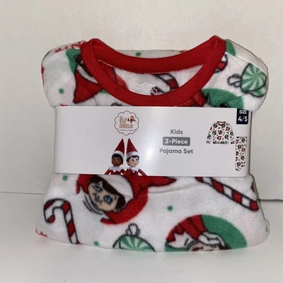 Elf on the Shelf Pajama Set Size 4/5  White & Red Fleece Christmas Holiday NEW - Image 1 of 4