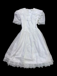 Vintage GUNNE SAX White Lace Trim Dress Girls Size 12 EUC - Picture 1 of 7