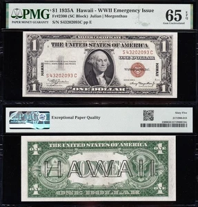 Amazing GEM UNC 1935 A $1 HAWAII Silver Certificate! PMG 65 EPQ! 02093C - Picture 1 of 3
