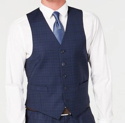 Michael Kors men Blue Classic Fit 5 Button Wool Plaid Dress Suit Vest 40L - Image 1 of 2