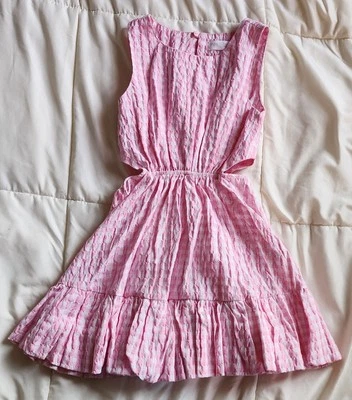 ZARA Gingham Dress Pink White Plaid Checkered Cut Out Sundress Girls 7 CM 122 - Image 1 of 4