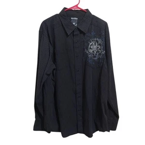 Machine Black Pinstripe Fleur-De-Lis Men's Long Sleeve Shirt Size XL - Picture 1 of 4