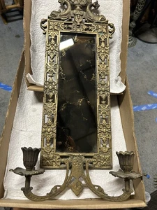 ANTIQUE VICTORIAN BRONZE BRASS CANDLE WALL SCONCE MIRROR - Picture 1 of 12