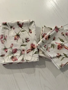 Set of Tablecloth & 10 Fabric Napkins Spring Pink Floral 100"x58" White Pink Gre - Picture 1 of 6