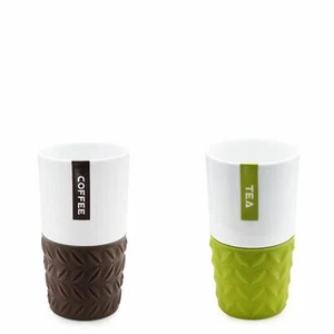 White 8oz. Ceramic Cup w/ Gripped Silicone Sleeves for Hot Tea and Coffee - Picture 1 of 12