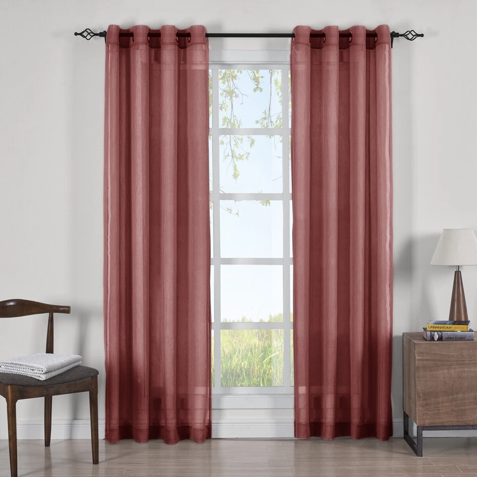 One Single Abri Grommet Crushed Sheer Curtain Kitchen Bedroom Living Room Panels - Image 1 of 1