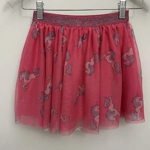 Girls Pink Unicorn Skirt Tulle Princess Lined Elastic Waist Glitter Size 7 - Picture 1 of 4
