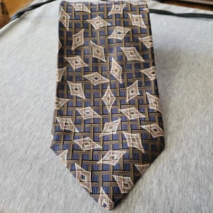 robert talbott best of class silk tie 4" × 59" navy blue silver brown  - Picture 1 of 2