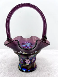 Fenton Art Glass Amethyst Basket HDPT Signed Frank Fenton S. Allman Painted - Picture 1 of 7