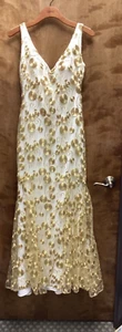 Women "Theia" gold/champagne colored sleeveless long gown. Size 2. P.O. - Picture 1 of 2