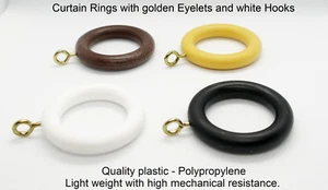 Plastic Curtain Rings (wood effect) Inner D 30mm / 36mm. Fits 22mm - 28mm pole. - Picture 1 of 20