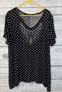 Suzie in the City Shirt Women 1X Multicolor Polka dot V-Neck Short Sleeve Beaded - Picture 1 of 13