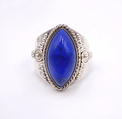 9 GM 925 Argento Sterling Naturale Lapislazzuli Cab Gemma Misura Anello 8.80 " - Immagine 1 di 4