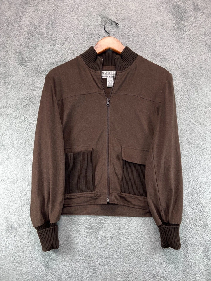 VTG Norton Studio Jacket Womens 6 Brown Full Zip Rib Sweater Cuffs Collar Ladies - Image 1 of 4