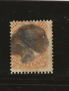 US Scott #100 used 30c Orange Franklin, 1868 "F" Grill, heavy cancel f/vf - Imagen 1 de 2