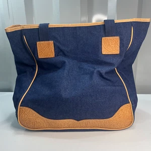 Richmark Denim Tooled Leather Trim Weekender Bag Carry-On Made in USA Vintage - Bild 1 von 12