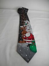 Vtg Silk Santa Reindeer Polar Bear Holiday North Pole Pals Black tie Hallmark