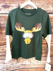 Tommy Bahama Boys TShirt Long Sleeve Moose Dark Green Waffle Sleeves Size XS NWT - Picture 1 of 3