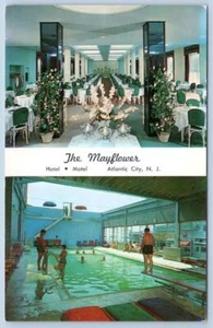 Años 50 MAYFLOWER HOTEL MOTEL PISCINA COMEDOR INTERIOR ATLANTIC CITY NJ - Imagen 1 de 2