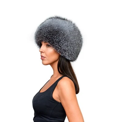 Gorro cosaco de piel de zorro plateado hecho a mano para damas sombrero de invierno Foto 1 de 4