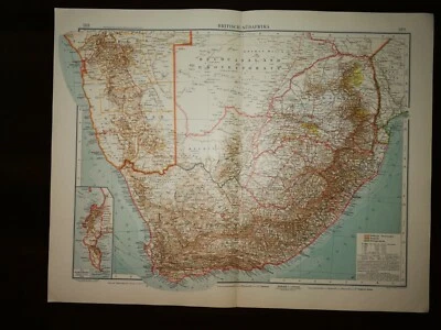 DOUBLE-PAGE MAP-BRITISH SOUTH AFRICA,  188-189 , ANDREE GREAT WORLD ATLAS- 1914 - Image 1 of 2