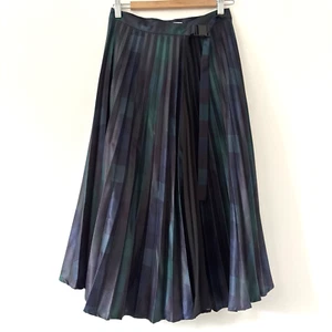 Sandro Skirt Size S 8 Dark Green Navy Plaid Pleated Long Wrap Skirt - Picture 1 of 7