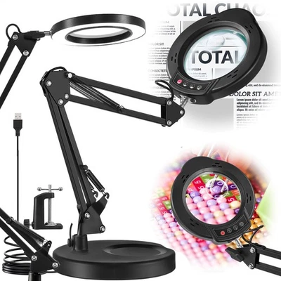 15X 10X Lupe mit Licht Ständer dimmbare LED-Schreibtischlampe 2-in-1 stufenlos - Bild 1 von 4