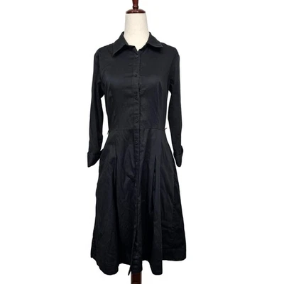 Vestido Talbots Mujer 6P Negro Camisa Vestido Ajuste y Acampanado Elastizado Cuello Pequeño Foto 1 de 4