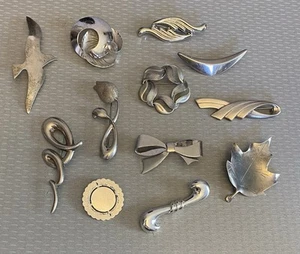Vintage Signed Sterling Silver Brooch Lot 12 Modernist A&K Denmark WRE Beau NYE - Picture 1 of 22