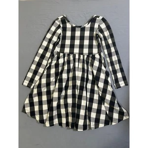 Hanna Andersson Girls 6/7 White and Black Checkered Long Sleeve Dress - Picture 1 of 4
