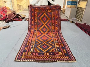 4'6x8'9 ft Vintage Afghan Kilim Rug Handwoven Tribal Geometric Flatweave Rug - Picture 1 of 11