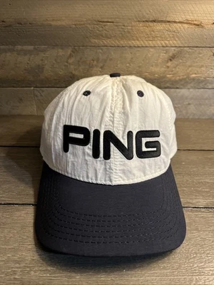 Vintage Ping Logo Strapback Hat White & Black Made In USA By Karsten - Image 1 of 4