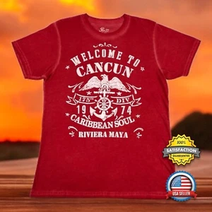 T-Shirt Pier 27 ""Welcome To Cancun"" ERWACHSENE XL rot verblasst Vintage Wash Mexiko GUC - Bild 1 von 17