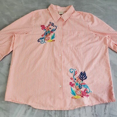 Top para mujer Blair bordado talla XL rayas naranjas manga 3/4 playa costera Foto 1 de 4