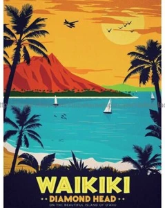 Diamond Head, Waikiki travel poster 8x10" print home art print art sale - Picture 1 of 5