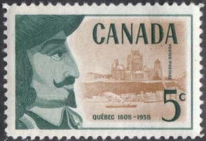 1958 CANADA FOUNDING OF QUEBEC 350th ANNIVERSARY 5¢ STAMP, MINT MHR, Scott #379 - Picture 1 of 5