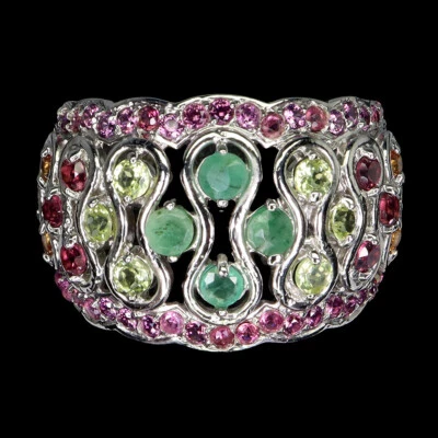 925 Sterlingsilber Ring Rund Smaragd Peridot Granat Saphir Schmuck Größe 8,5 - Bild 1 von 4