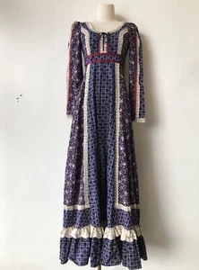 Poetry Gunne Sax McClintock Vintage 1970s Dress Calico Prairie Corset Lace Up - Picture 1 of 9