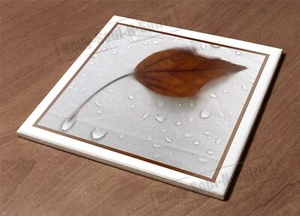 Trivet Kitchen Hot Plate Holder Ceramic Tile rain leaf water dew wet fabric gift - Picture 1 of 1