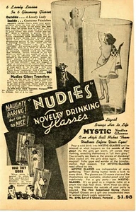1950 small Print Ad of Mystic Nudies Novelty Drinking Glasses naughty daring - Bild 1 von 2