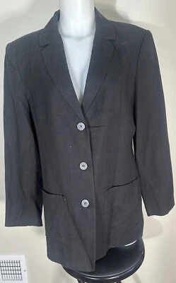 NY & CO Jacket Size 10 Linen Blend Blazer Black Work Staple Lined 3 Button - Image 1 of 4