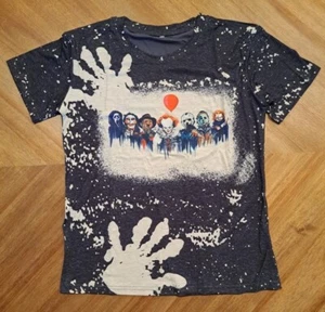 Horror Friends T-Shirt, Medium - Bleached Black Killer Halloween Short Sleeve - Picture 1 of 6