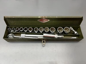 VINTAGE SK S-K TOOLS 17PC 1/2" DRIVE SOCKET RATCHET SET W METAL CASE - VGC - USA - Picture 1 of 10