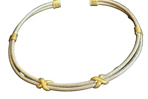 Sterling & Brass Double Strand Torque Collar Necklace Mexico 925 Modernist Style - Picture 1 of 9