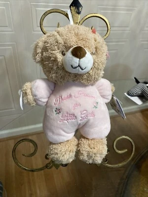 Little Me Stuffed Brown Bear Pink Outfit Thank Heavens For Little Girls Rattle - Image 1 of 4