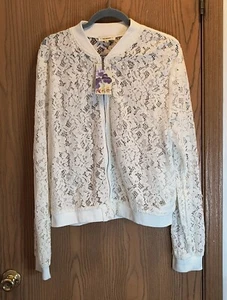 NWT ee:some Sheer Lace Full-Zip Jacket Size Extra Large White - Picture 1 of 7